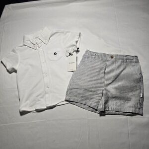 Sperry Baby Boys 12M White Pique Polo Shirt and Blue‎ Seersucker Shorts NWT